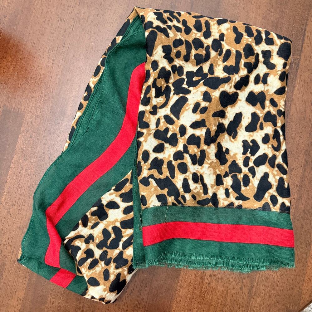 Cheetah Print Scarf- Red and Green Accents